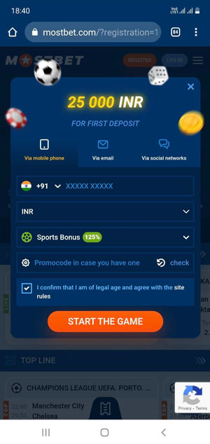 Fill the registration fields on Mostbet.