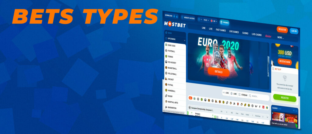 Types of bets and online bets in MostBet