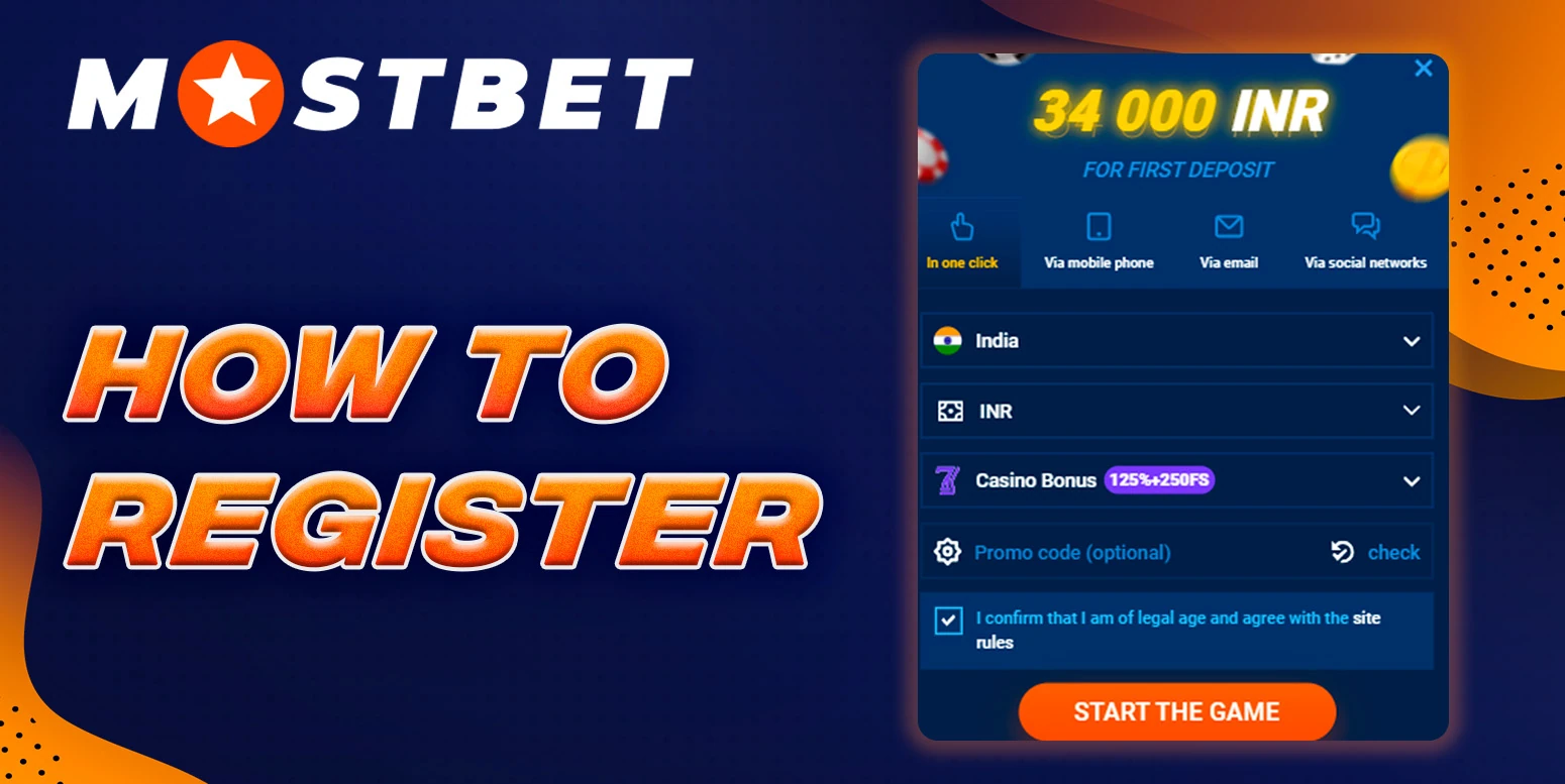 Mostbet registration window with sign-up form fields