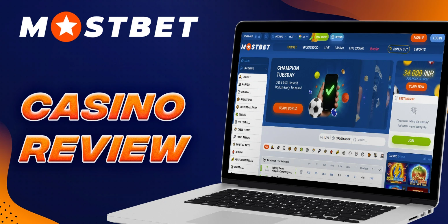 Mostbet casino homepage interface with featured games and navigation menu