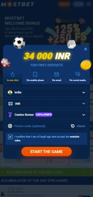 Fill the registration fields on Mostbet.